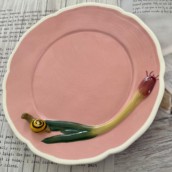 ANTHROPOLOGIE Faye 8.5 Inch Pink Dessert Plate with Snail is New w/o Box